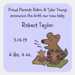 Niedliche Welpen Geburtsankündigung Quadratischer Aufkleber