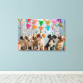 Niedliche Welpen Geburtstagsfeier Design Leinwanddruck (Insitu (Holzboden))