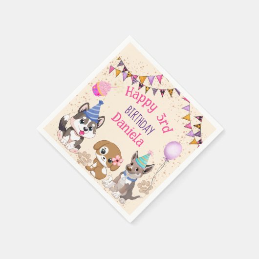 Niedliche Welpen-Geburtstagsparty Serviette (Ecke)