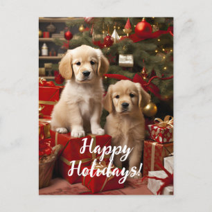 Niedliche Welpen Hunde Happy Holidays Weihnachten Postkarte