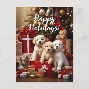Niedliche Welpen Hunde Happy Holidays Weihnachten Postkarte