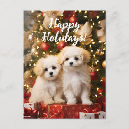 Niedliche Welpen Hunde Happy Holidays Weihnachten Postkarte