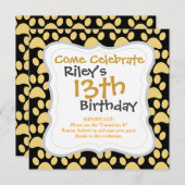 Niedliche Welpen-Hundetatze druckt TAN-Schwarzes Einladung (Vorne/Hinten)