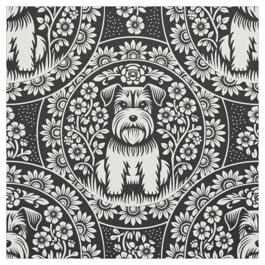 Niedliche Welpen im Blumengarten - Farbe Stoff (Muster)