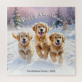 Niedliche Welpen im Schnee Custom Text Frohe Weihn Puzzle