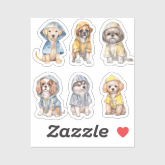 Niedliche Welpen in Raincoats Stickers Aufkleber