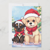 Niedliche Welpen in Weihnachtsmannmützen Feiertagskarte (Vorderseite)
