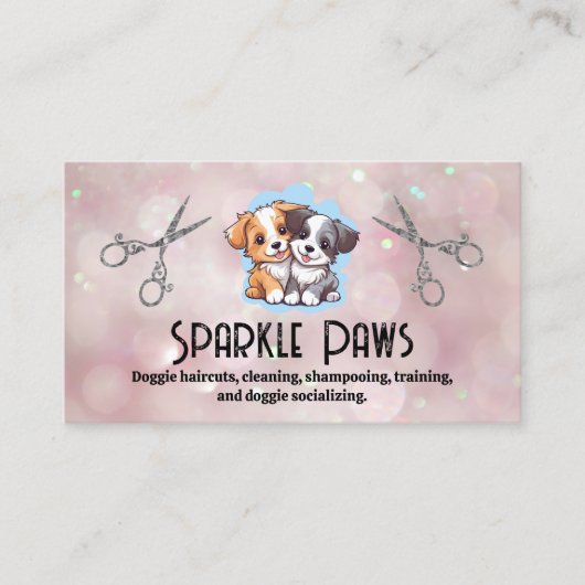Niedliche Welpen-Logo | Schere | Bokeh-Visitenkart Visitenkarte (Vorderseite)