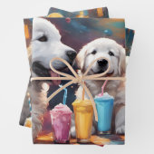 Niedliche Welpen trinken Milchshakes Geschenkpapier Set (Beispiel)