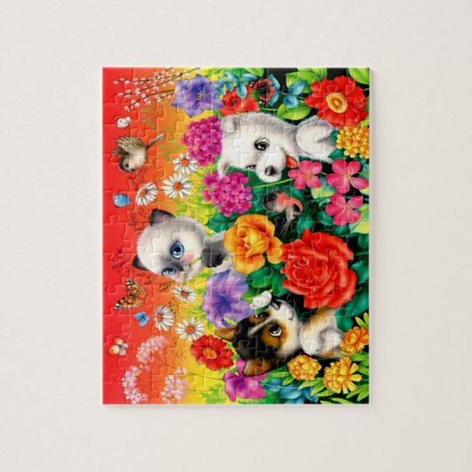 Niedliche Welpen und Kätzchen Puzzle (Vertikal)