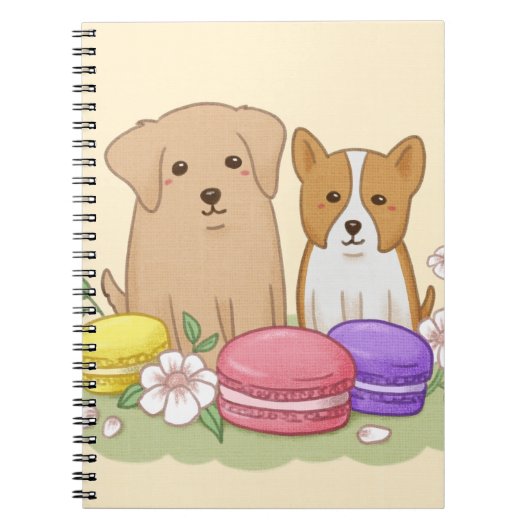 Niedliche Welpen und Macarons Illustration Art Notizblock (Vorderseite)