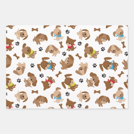 Niedliche Welpen und Paw Prints Geschenkpapier Set (Vorderseite 3)