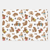 Niedliche Welpen und Paw Prints Geschenkpapier Set (Vorderseite)