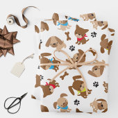 Niedliche Welpen und Paw Prints Geschenkpapier Set