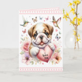 Niedliche Welpen und rosa Herzen Ich Liebe Sie Val Karte (Gelbe Blume)