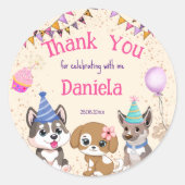 Niedliche Welpen Welpen Party danke Runder Aufkleber (Vorderseite)