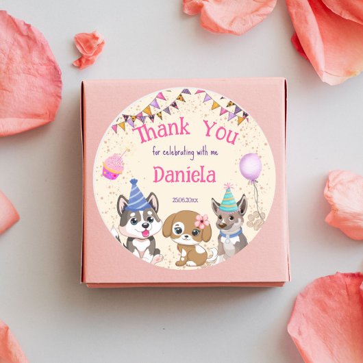 Niedliche Welpen Welpen Party danke Runder Aufkleber