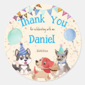 Niedliche Welpen Welpen Party danke Runder Aufkleber (Vorderseite)