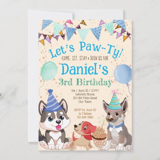 Niedliche Welpen Welpen-Party Einladung (Vorderseite)