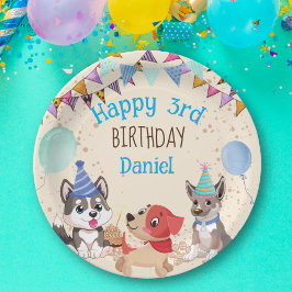 Niedliche Welpen Welpen Party personalisierter Nam Pappteller