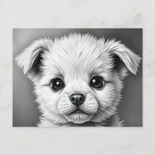 Niedliche Welpengesicht Schwarz-Weiß-Illustration Postkarte