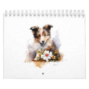 Niedliche Welpentiere Aquarell-Blume Kalender