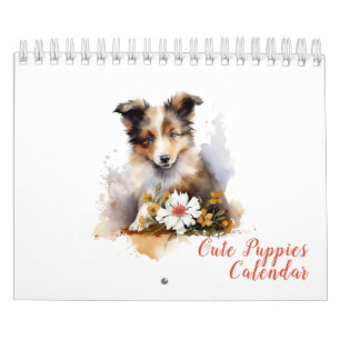 Niedliche Welpentiere Aquarell-Blume Kalender