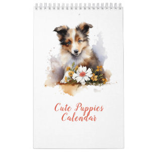 Niedliche Welpentiere Aquarell-Blume Kalender