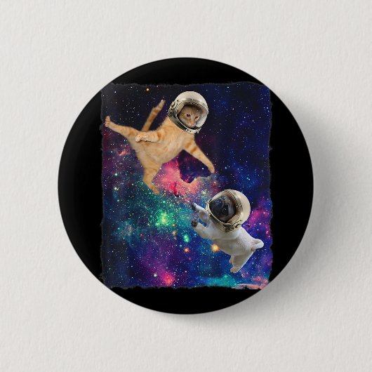 Niedliche Weltraumkatze gegen Weltraumhund Galaxy  Button (Vorderseite)