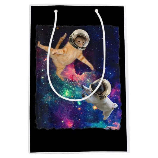 Niedliche Weltraumkatze gegen Weltraumhund Galaxy Mittlere Geschenktüte (Vorderseite)