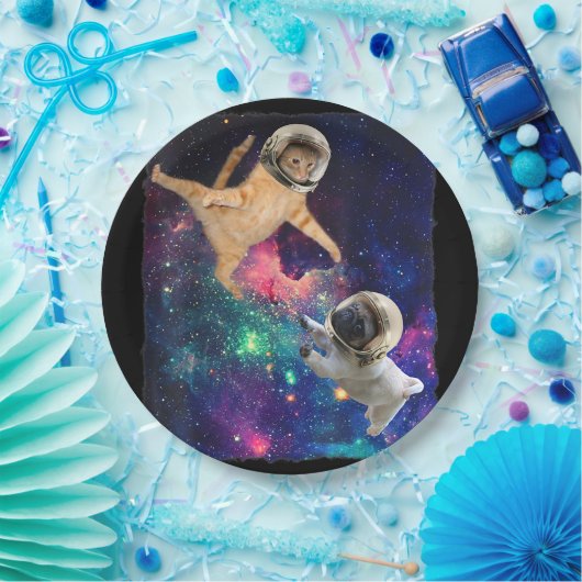 Niedliche Weltraumkatze gegen Weltraumhund Galaxy Pappteller (Party)