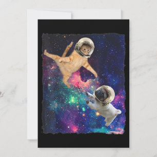Niedliche Weltraumkatze gegen Weltraumhund Galaxy Save The Date