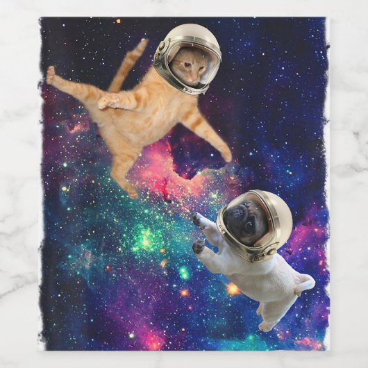 Niedliche Weltraumkatze gegen Weltraumhund Galaxy  Weinetikett (Einzelnes Label)