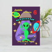 Niedliche Weltraumpartei Aliens Themed Birthday Pa Einladung (Stehend Vorderseite)