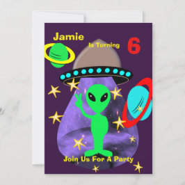 Niedliche Weltraumpartei Aliens Themed Birthday Pa Einladung