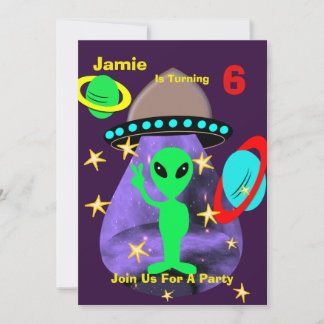 Niedliche Weltraumpartei Aliens Themed Birthday Pa Einladung