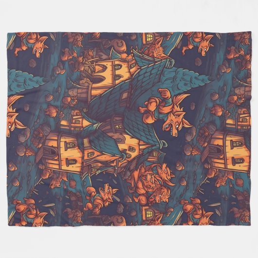 Niedliche Werwölfe rund um ein Dorf Fleecedecke (Vorderseite (Horizontal))