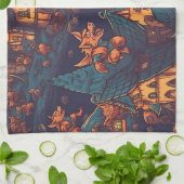 Niedliche Werwölfe rund um ein Dorf Geschirrtuch (Gefaltet)