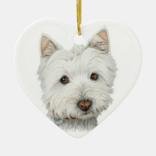Niedliche Westie Hundeherz-Verzierung Keramikornament