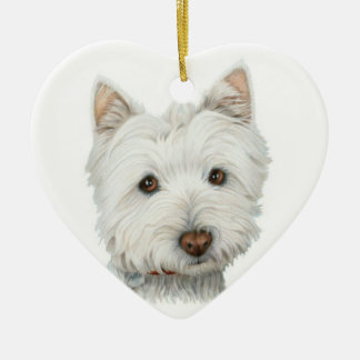 Niedliche Westie Hundeherz-Verzierung Keramikornament