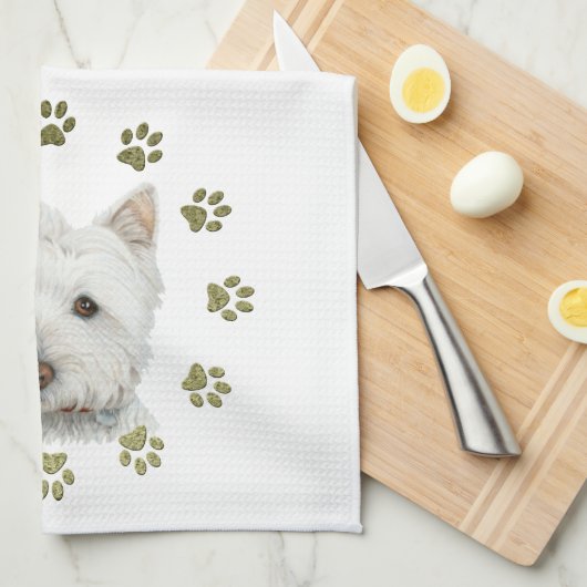 Niedliche Westie Hundekunst und -tatzen Handtuch (Viertel Falte)