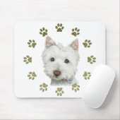 Niedliche Westie Hundekunst und -tatzen Mousepad (Mit Mouse)