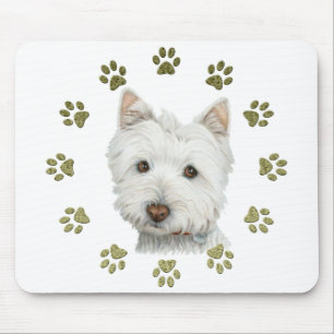 Niedliche Westie Hundekunst und -tatzen Mousepad