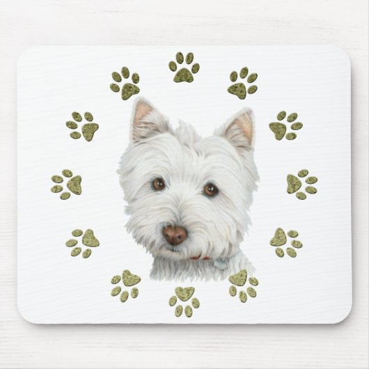 Niedliche Westie Hundekunst und -tatzen Mousepad (Vorne)