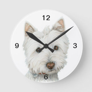 Niedliche Westie Hundewand-Uhr Runde Wanduhr