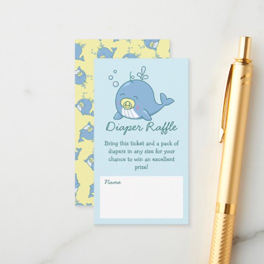 Niedliche Whale Baby Dusche Kawaii Windel Raffle Begleitkarte (Vorderseite/Rückseite Beispiel)