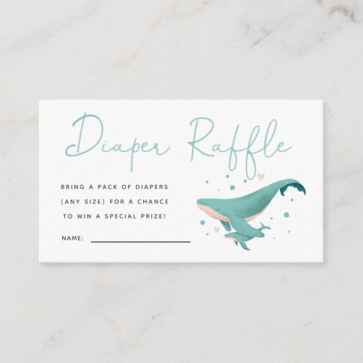 Niedliche Whale Baby Dusche Windeln Raffle Ticket Begleitkarte (Vorderseite)