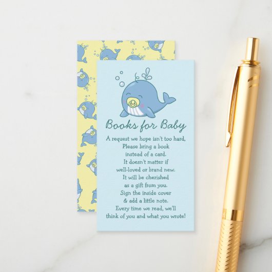 Niedliche Whale Baby Shower Kawaii Bücher für Baby Begleitkarte (Vorderseite/Rückseite Beispiel)