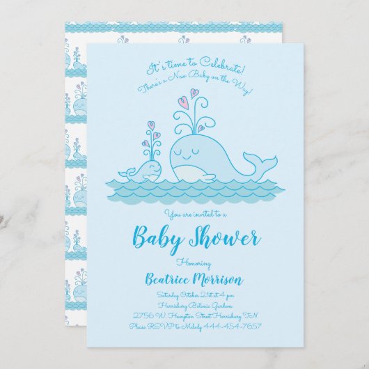Niedliche Whale Baby Shower Ocean Gender Neutral B Einladung (Vorne/Hinten)