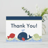 Niedliche Whale/Fisch Kinderdusche Dankeschön Kart Dankeskarte (Stehend Vorderseite)